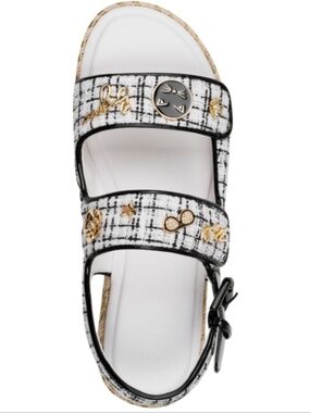 Karl Lagerfeld Paris Women's Charlay Logo Tweed Sandals - White Black
